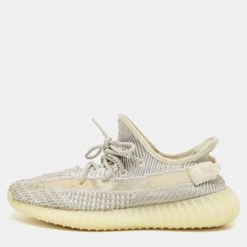 Pre Owned Yeezy x Adidas White/Grey Knit Fabric Boost 350 V2 Static (Non Reflective) Sneakers Size 42