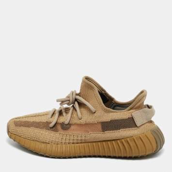 Pre Owned Yeezy x Adidas Boost 350 V2 Earth Size 39 1/3 Brown Knit Fabric Low Top Sneakers