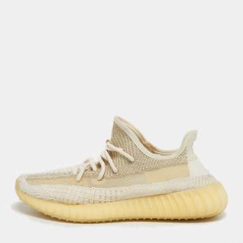 Pre Owned Yeezy x Adidas Boost 350 V2 Natural Size 39 1/3 Beige Knit Fabric Low Top Sneakers