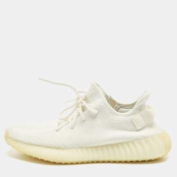Pre Owned Yeezy x Adidas Boost 350 V2 Cream Size 43 1/3 White Knit Fabric Low Top Sneakers