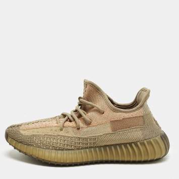 مملوكة مسبقًا Yeezy x Adidas Boost 350 V2 Sand Taupe Size 42 Brown Knit Fabric Lace Up Sneakers
