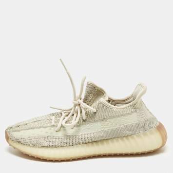 Pre Owned Yeezy x Adidas Boost 350 V2 Size 44 Beige Knit Fabric Low Top Sneakers