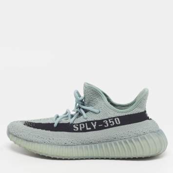 Pre Owned Yeezy x Adidas Boost 350 V2 Salt Size 46 Grey Knit Fabric Low Top Sneakers