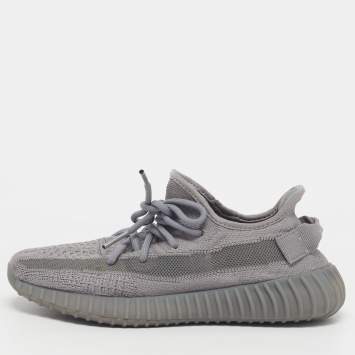 Pre Owned Yeezy x Adidas Boost 350 V2 Steel Grey Size 39 1/3 Grey Knit Fabric Lace Up Sneakers