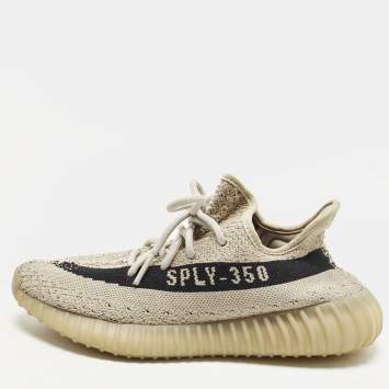 Pre Owned Yeezy x Adidas Boost 350 V2 Slate Core Size 38 2/3 Beige Knit Fabric Lace Up Sneakers