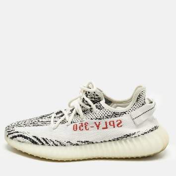 مملوكة مسبقًا Yeezy x Adidas Boost 350 V2 Zebra Size 43.5 White/Black Knit Fabric Low Top Sneakers