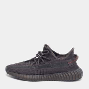مملوكة مسبقًا Yeezy x Adidas Boost 350 V2 Black Non-Reflective Size 44 2/3 Black Knit Fabric Low Top Sneakers