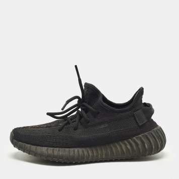 Pre Owned Yeezy x Adidas Boost 350 V2 Size 40 Black Knit Fabric Low Top Sneakers