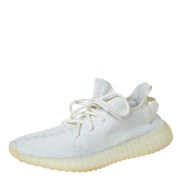Pre Owned Yeezy x Adidas White Cotton Knit Boost 350 V2 Sneakers Size 42