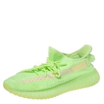 Pre Owned Yeezy x Adidas Green Cotton Knit Boost 350 V2 Gid Kids Glow in the Dark Sneakers Size 43.5