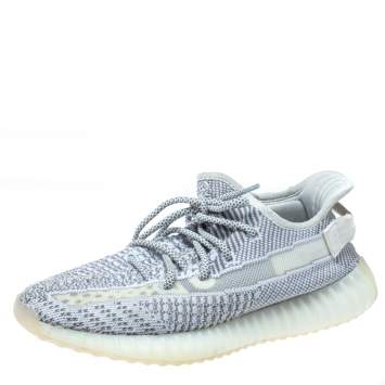 Pre Owned Yeezy x Adidas Grey/White Cotton Knit Boost 350 V2 Static Non Reflective Sneakers Size 41 1/3