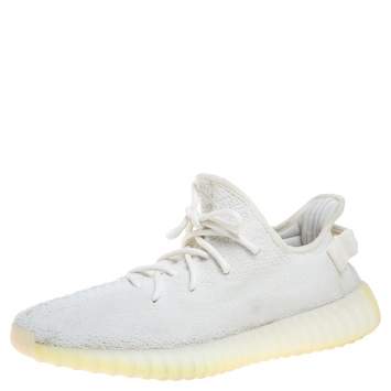 Pre Owned Yeezy x Adidas White Cotton Knit Boost 350 V2 Sneakers Size 45 1/3