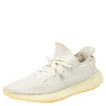 Pre Owned Yeezy x Adidas White Cotton Knit Fabric Boost 350 V2 Triple Sneakers Size EU 45 1/3 (US 11/UK 10.5)