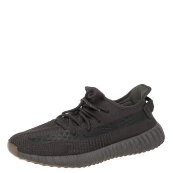 Pre Owned Yeezy x Adidas Black Cotton Knit Boost 350 V2 Static Non Reflective Sneakers Size 46