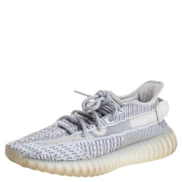 Pre Owned Yeezy x Adidas Grey/White Cotton Knit Boost 350 V2 Static Non-Reflective Sneakers Size 38 2/3