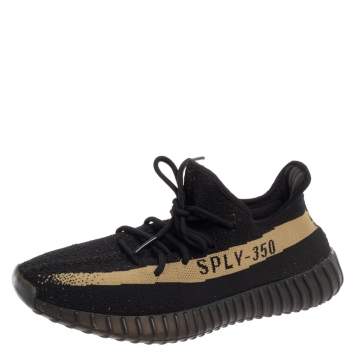 Pre Owned Yeezy x Adidas Black/Green Cotton Knit Boost 350 V2 Core Sneakers Size 46