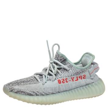 Pre Owned Yeezy x adidas Blue/Grey Knit Fabric Boost 350 V2 2.0 Sneakers Size 38