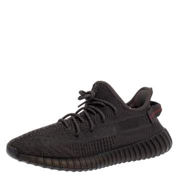 Pre Owned Yeezy x Adidas Black Knit Fabric Boost 350 V2 Sneakers Size 46