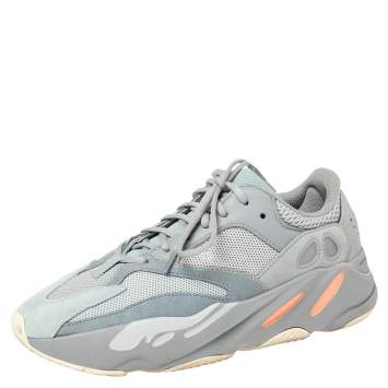 Pre Owned Yeezy x adidas Grey/Blue Mesh And Suede Boost 700 V2 Inertia Sneakers Size 44