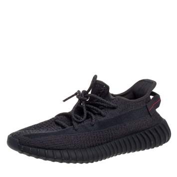 Pre Owned Yeezy x adidas Black Knit Fabric Boost 350 Cinder Sneakers Size 44