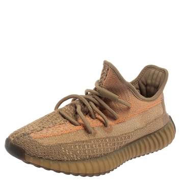 Pre Owned Yeezy x adidas Brown Knit Fabric Boost 350 V2 Sand Taupe Sneakers Size 41 1/3
