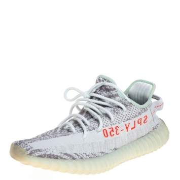 Pre Owned Yeezy x Adidas Light Blue Cotton Knit Boost 350 V2 Blue Tint Sneakers Size 44 2/3