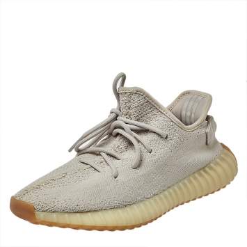 Pre Owned Yeezy x Adidas Beige Cotton Knit Boost 350 V2 Sesame Sneakers Size 42