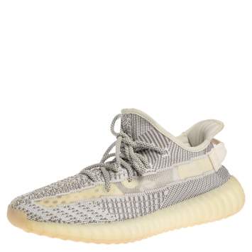 Pre Owned Yeezy x Adidas White/Grey Knit Fabric Boost 350 V2 Static Non-Reflective Sneakers Size 42