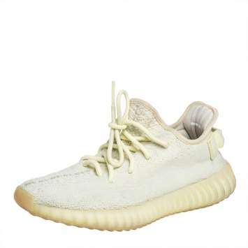Pre Owned Yeezy x Adidas Yellow Knit Fabric Boost 350 V2 Butter Sneakers Size 37 1/3