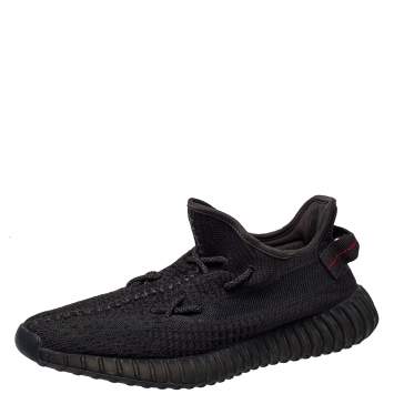 Pre Owned Yeezy x adidas Black Knit Fabric Boost 350 V2 Non- Reflective Sneakers Size 44