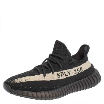 Pre Owned Yeezy x Adidas Core Black/White Knit Fabric Boost 350 V2 Sneakers Size 43 1/3