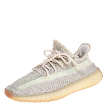 Pre Owned Yeezy x Adidas Green Citrin Cotton Knit 350 V2 NR Sneakers Size 42