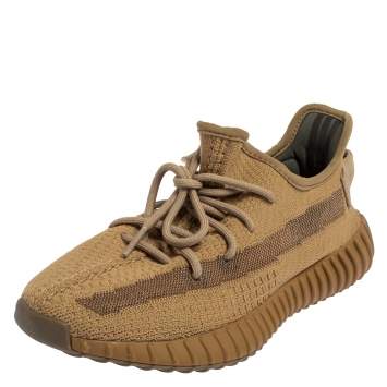 Pre Owned Yeezy x adidas Brown Knit Fabric Boost 350 V2 Earth Sneakers Size 40.5
