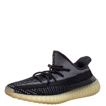 Pre Owned Yeezy x adidas Black Knit Fabric Boost 350 V2 Carbon Sneakers Size 44