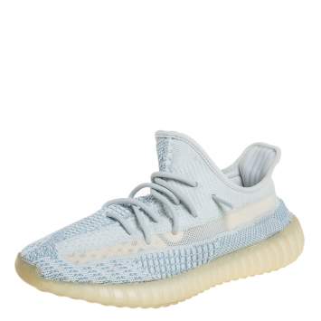 Pre Owned Yeezy x adidas White/Blue Knit Fabric Boost 350 V2 Cloud White Non Reflective Sneakers Size 42 2/3