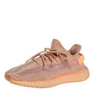 Pre Owned Yeezy x Adidas Beige/Orange Cotton Knit Clay Boost 350 V2 Sneakers Size 41.5