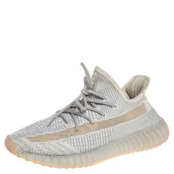Pre Owned Yeezy x adidas Grey/Cream Knit Fabric Boost 350 V2 Lundmark Sneakers Size 45 1/3