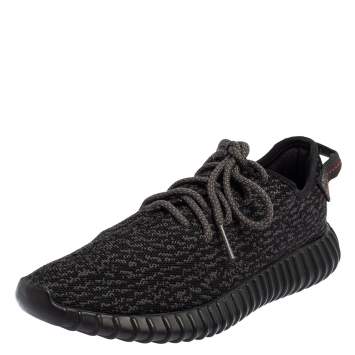 Pre Owned Yeezy x Adidas Black Knit Fabric Pirate Black Boost 350 Sneakers Size 42