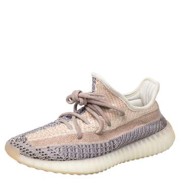 Pre Owned Yeezy x adidas Multicolor Knit Fabric Boost 350 V2  Ash Pearl Sneakers Size 39 1/3