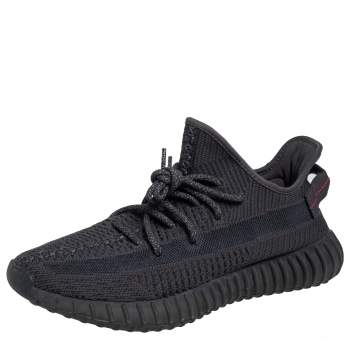 Pre Owned Yeezy x adidas Black Knit Fabric Boost 350 V2 Static Low Top Sneakers Size 43 1/3