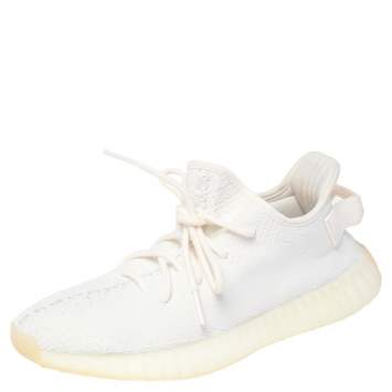Pre Owned Yeezy x adidas White Knit Fabric Boost 350 V2 Triple White Sneakers Size 41 1/3
