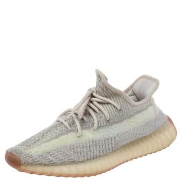 Pre Owned Yeezy x adidas Beige/Grey Knit Fabric Boost 350 V2 Citrin Low Top Sneakers Size 42