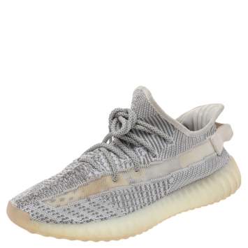 Pre Owned Yeezy x adidas White/Grey Knit Fabric Boost 350 V2 Static Low Top Sneakers Size 42