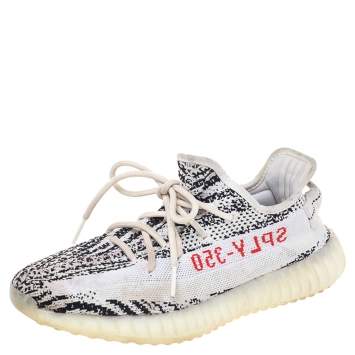 Pre Owned Yeezy x adidas White/Black Knit Fabric Boost 350 V2 Zebra Low Top Sneakers Size 41 1/3