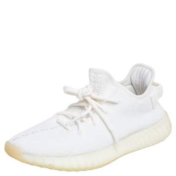 Pre Owned Yeezy x Adidas Cotton Knit Boost 350 V2 Triple White Sneakers Size 41 1/3 