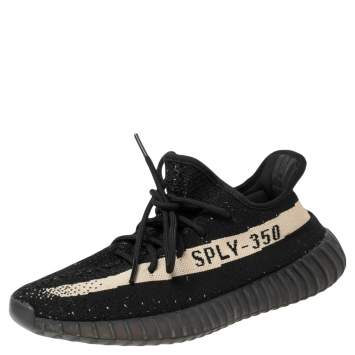 Pre Owned Yeezy x Adidas Core Black/White Knit Fabric Boost 350 V2 Sneakers Size 42 2/3