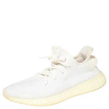 Pre Owned Yeezy x Adidas White Knit Fabric Boost 350 V2 Cream/Triple White Sneakers Size 43 1/3
