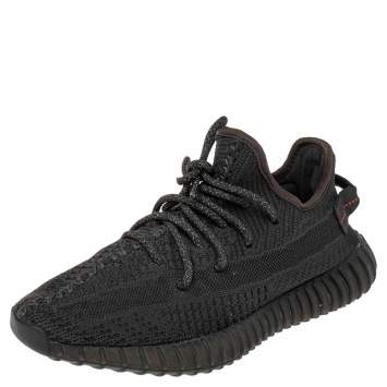 Pre Owned Yeezy x adidas Black Knit Fabric Boost 350 V2 Static Reflective Sneakers Size 39 1/3