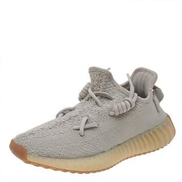 Pre Owned Yeezy x adidas Grey Knit Fabric Sesame Boost 350 V2 Low Top Sneakers Size 36