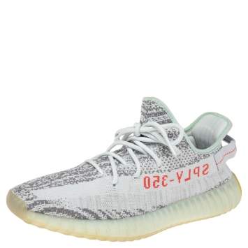 Pre Owned Yeezy x adidas Blue/Grey Knit Fabric Boost 350 V2 2.0 Sneakers Size 44.5